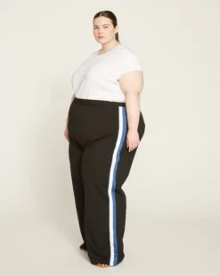 Stephanie Wide Leg Stripe Ponte Pants 30 Inch - Black With Blue/White Stripe -ChicLuxe Store Stephanie Wide Leg Stripe Pants Black with Blue White Stripe USPA0553 257 003 180 2048x