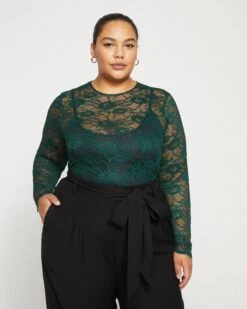 Thames Lace Top - Forest Green