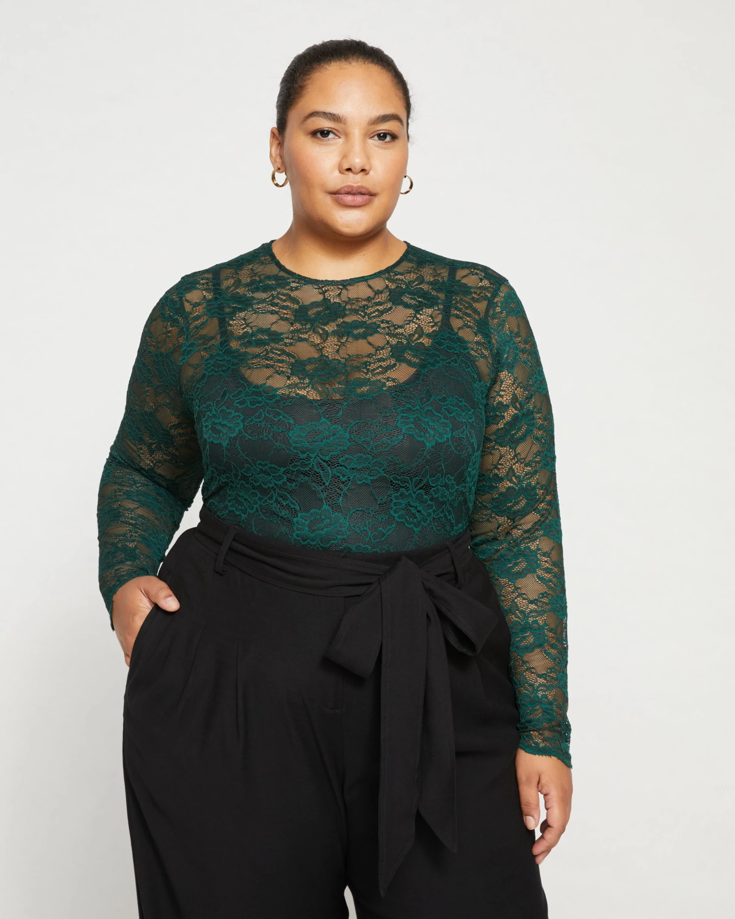Thames Lace Top - Forest Green