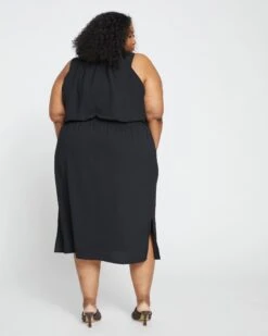 Isola Crinkle Crepe Dress - Black -ChicLuxe Store Tunnel Neck Cami Dress Black USDR1157 001 004 024 2048x