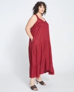 Begonia Tiered Linen Dress - Cabernet -ChicLuxe Store Updated Linen Tiered Dress Cabernet USDR1378 404 003 012 2048x