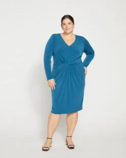 Velvety-Cool Jersey Twist Dress - Midnight Rain