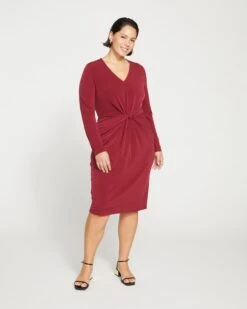 Velvety-Cool Jersey Twist Dress - Rioja