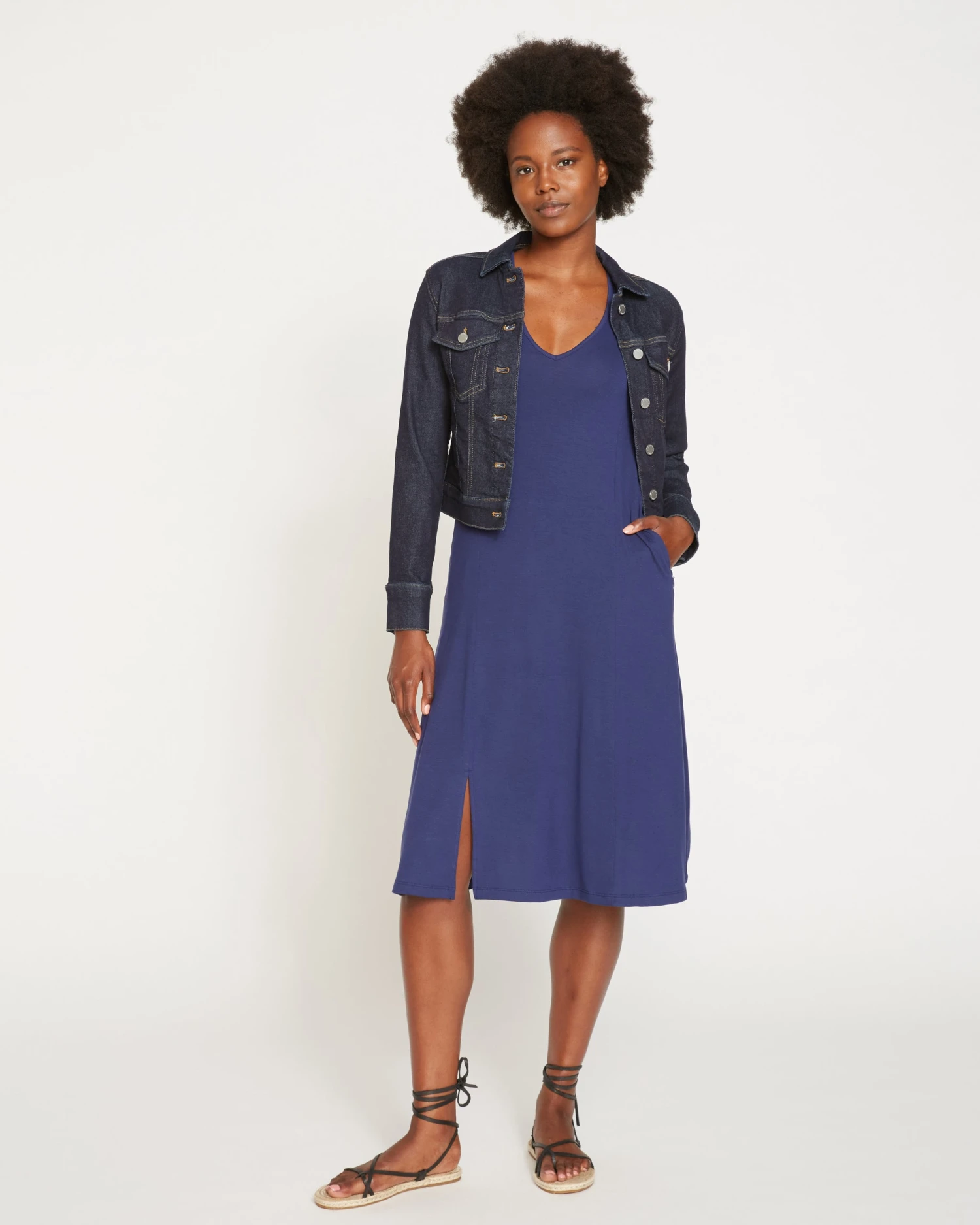 Poise V Neck Midi Dress - True Blue - Image 2