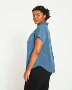 Better-Than-Silk V-Neck Top - Cornflower -ChicLuxe Store V Neck Top Stellar USTO1177 434 003 027 2048x