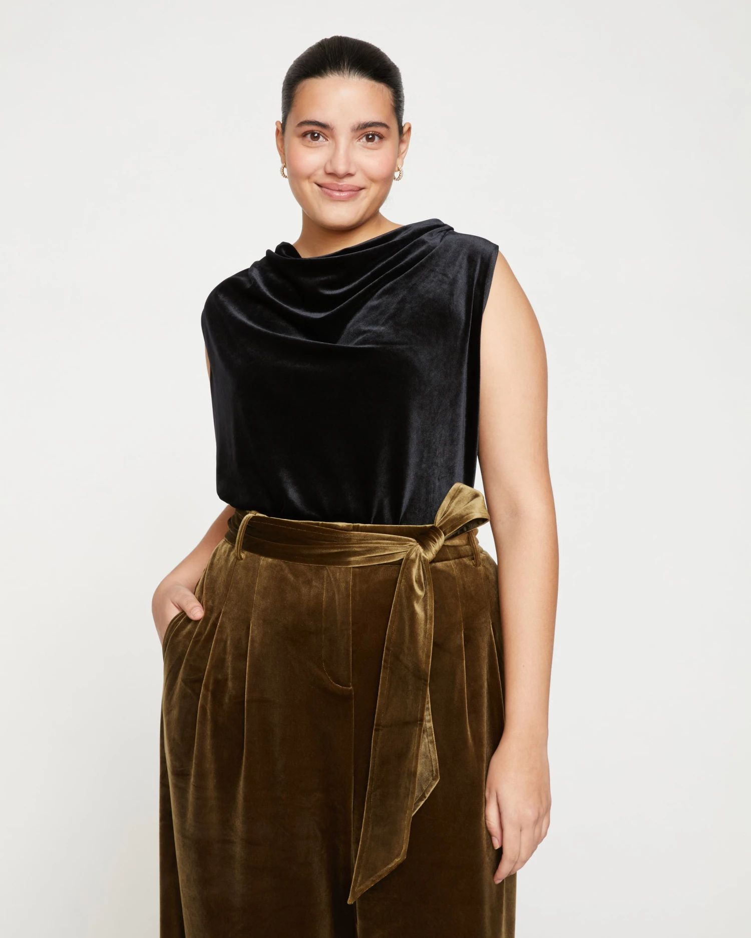 Waltz Velvet Cowl Tank Blouse - Black 2 Waltz Velvet Cowl Tank Blouse - Black - Image 2