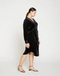 Garland Velvet Wrap Dress - Black -ChicLuxe Store Velvet Wrapped Shirtdress Black USDR1558 001 003 048 2048x