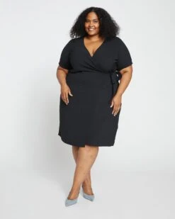 Twilight Crinkle Crepe Wrap Dress - Black