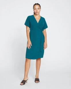 Twilight Crinkle Crepe Wrap Dress - Sea Moss