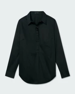 Elbe Popover Stretch Poplin Shirt Petite Fit - Black -ChicLuxe Store petite elbe shirt black 4 2048x