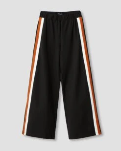 Stephanie Wide Leg Stripe Ponte Pants 30 Inch - Black With Ochre/White Stripe -ChicLuxe Store stephanie wide leg stripe pants black USPA0553 001 2048x